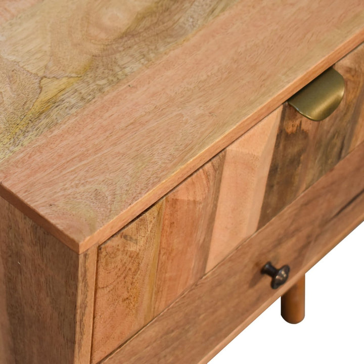 Oak-ish Prism Nightstand - Solid Mango Wood Bedside Table for Bedroom - product view 5 showing handcrafted solid mango...