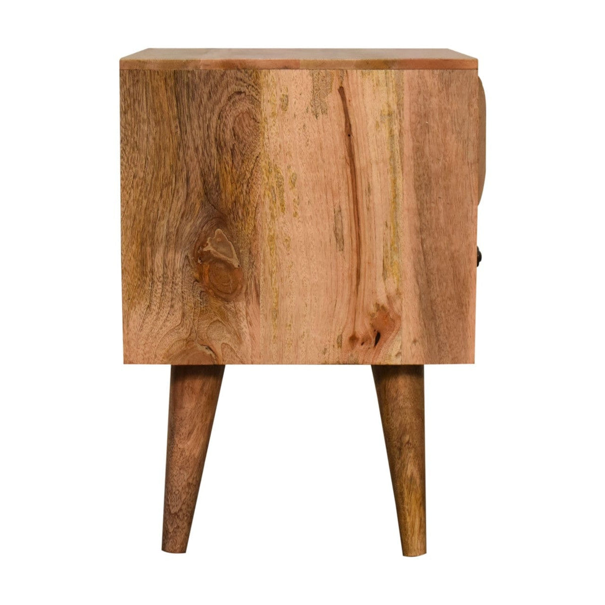 Oak-ish Prism Nightstand - Solid Mango Wood Bedside Table for Bedroom - product view 8 showing handcrafted solid mango...