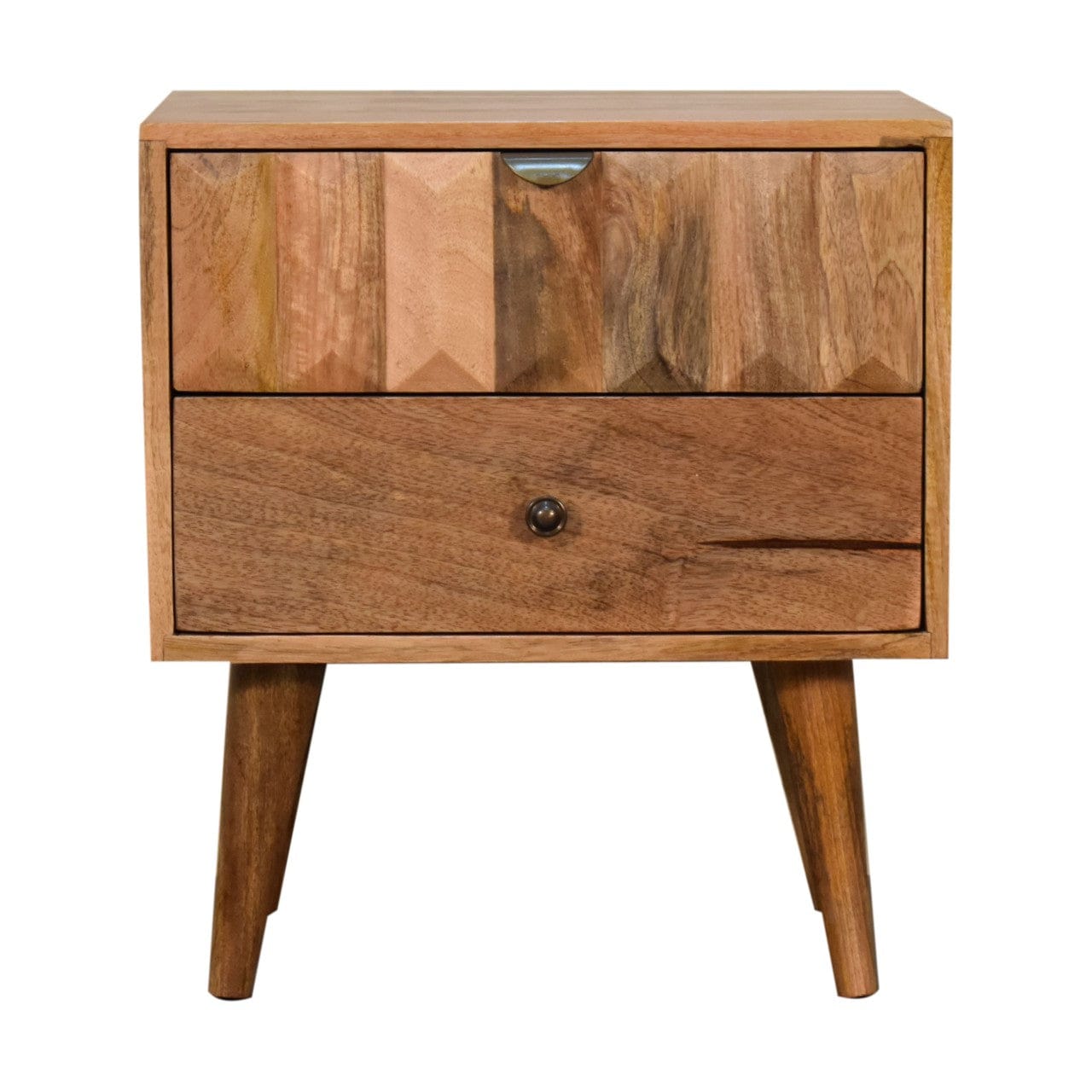Oak-ish Prism Nightstand - Solid Mango Wood Bedside Table for Bedroom - main view showing handcrafted solid mango wood...