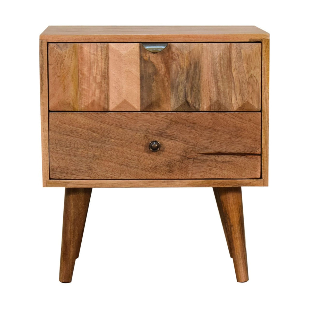 Oak-ish Prism Nightstand - Solid Mango Wood Bedside Table for Bedroom - main view showing handcrafted solid mango wood...