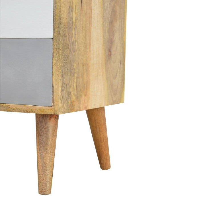 Oak-ish Raised Nightstand - Solid Mango Wood Bedside Table for Bedroom - product view 5 showing handcrafted solid mango...