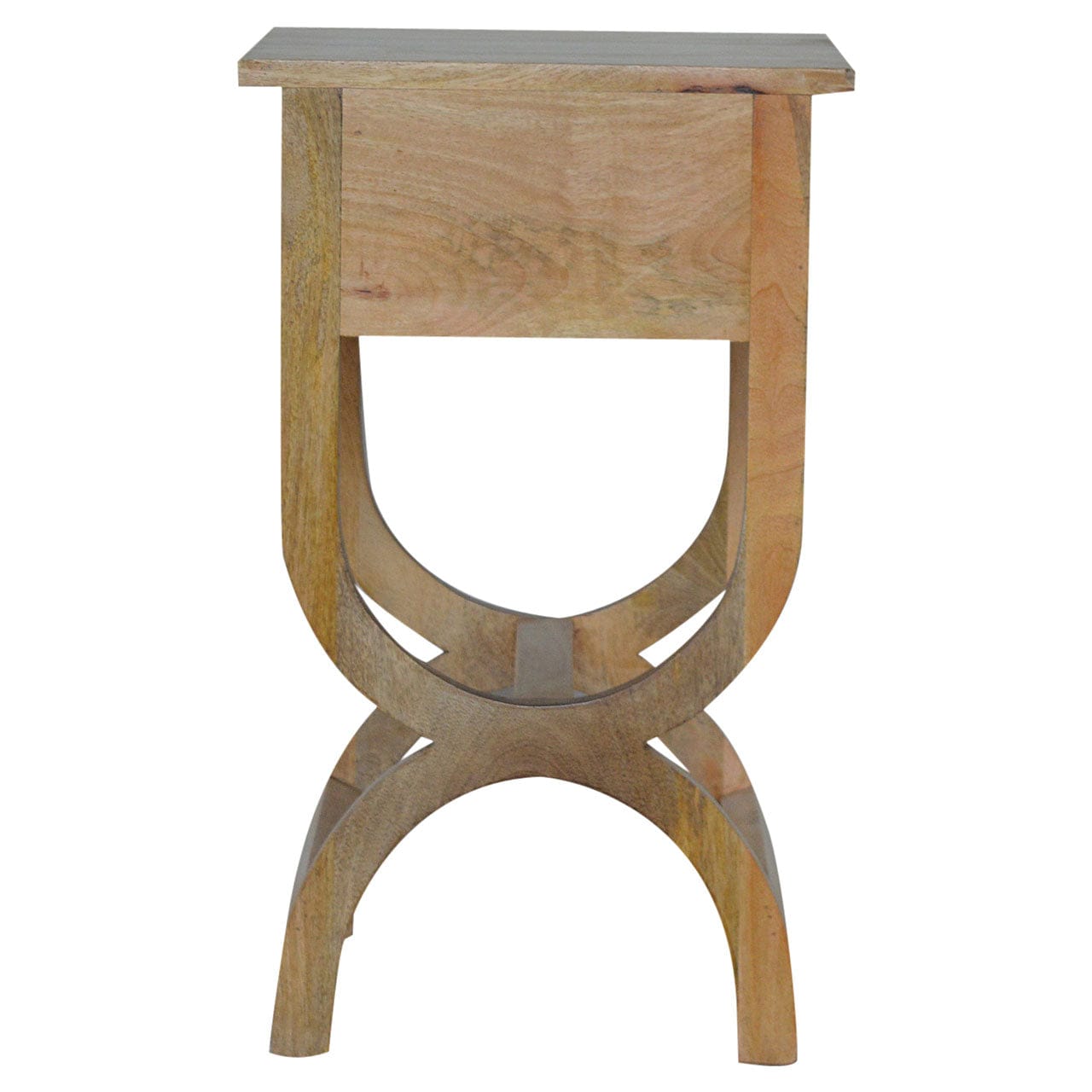 Oak-ish Serpentine Nightstand - Solid Mango Wood Bedside Table for Bedroom - product view 3 showing handcrafted solid...