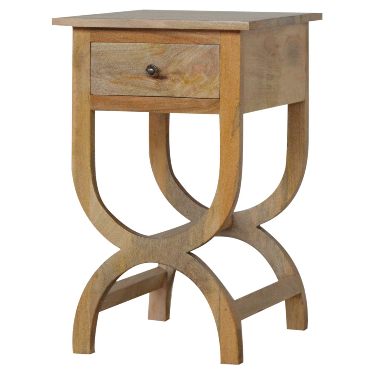 Oak-ish Serpentine Nightstand - Solid Mango Wood Bedside Table for Bedroom - main view showing handcrafted solid mango...