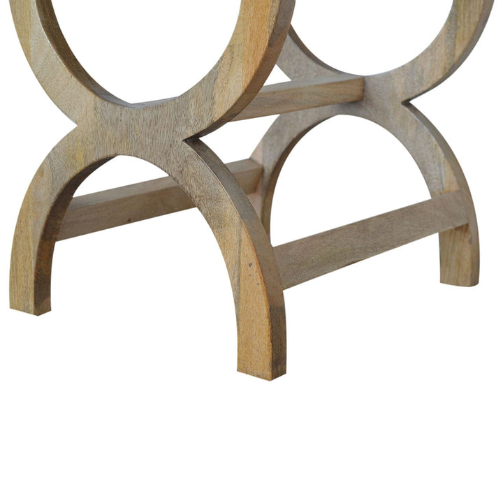 Oak-ish Serpentine Nightstand - Solid Mango Wood Bedside Table for Bedroom - product view 2 showing handcrafted solid...