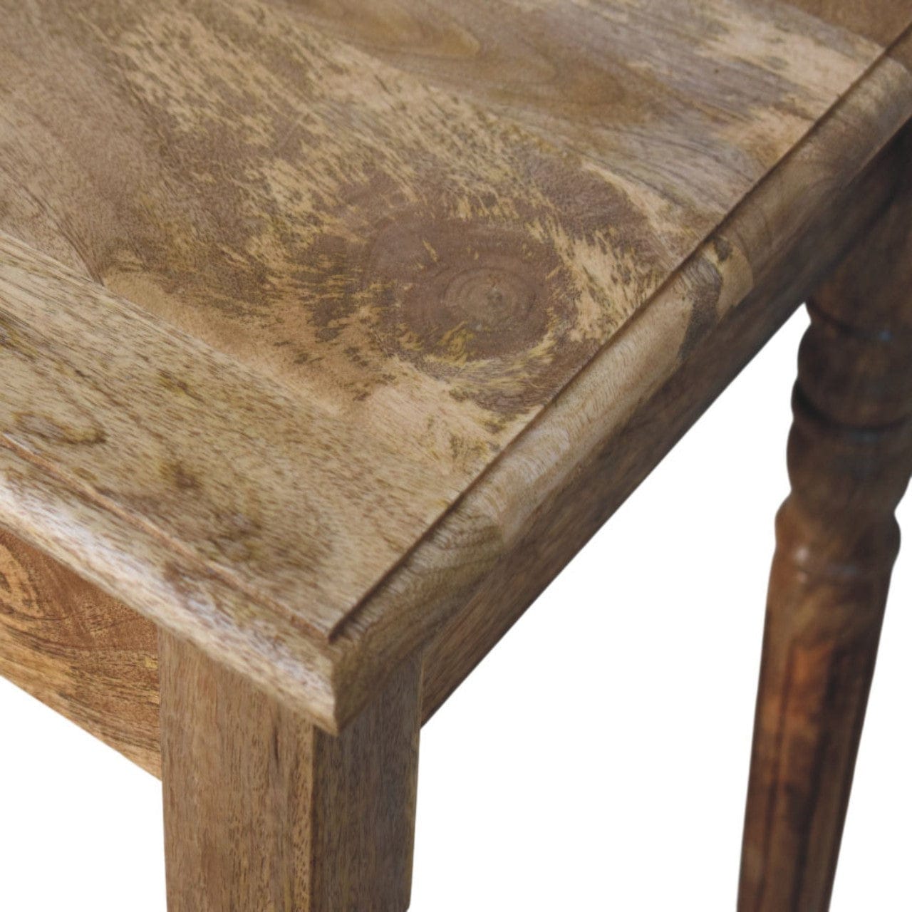 Oak-ish Turned Leg Writing Desk - Solid Mango Wood Desk for Home Office - product view 5 showing handcrafted solid mango...