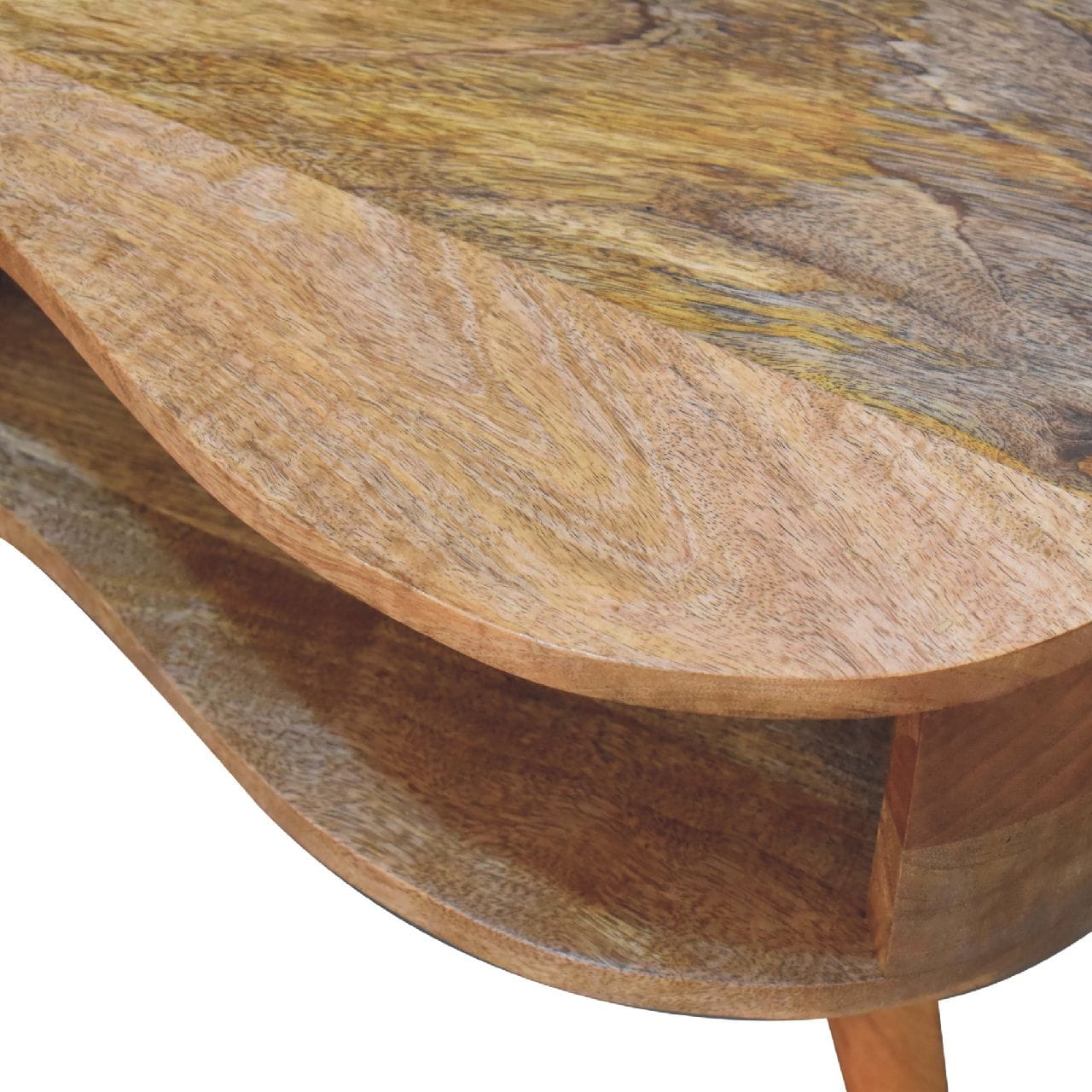 Oak-ish Wave Coffee Table - Solid Mango Wood Center Table for Living Room - product view 7 showing handcrafted solid...