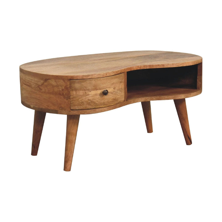 Oak-ish Wave Coffee Table - Solid Mango Wood Center Table for Living Room - product view 4 showing handcrafted solid...