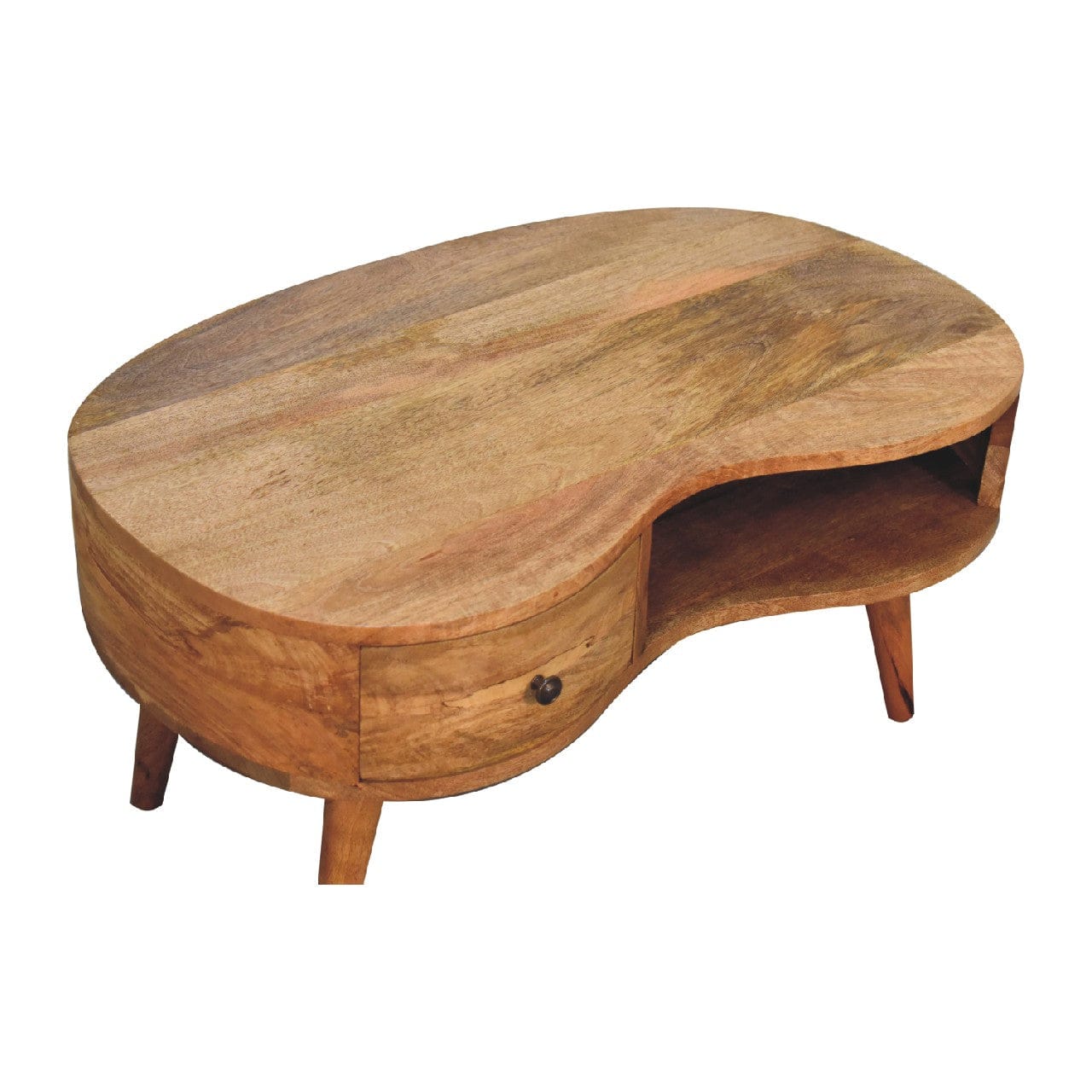 Oak-ish Wave Coffee Table - Solid Mango Wood Center Table for Living Room - product view 6 showing handcrafted solid...