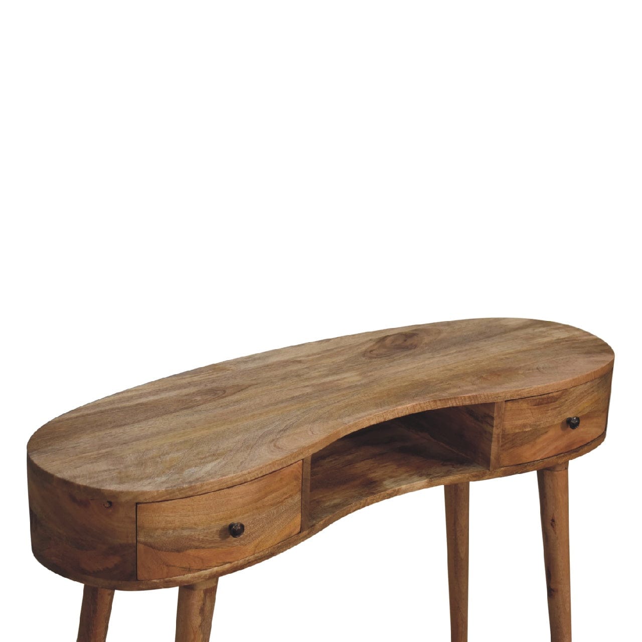 Oak-ish Wave Writing Desk - Solid Mango Wood Writing Table for Home Office - product view 5 showing handcrafted solid...