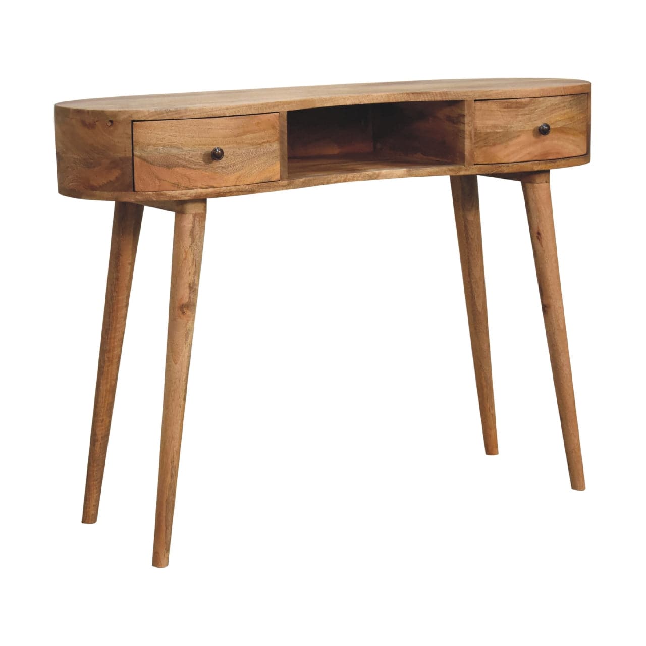 Oak-ish Wave Writing Desk - Solid Mango Wood Writing Table for Home Office - product view 2 showing handcrafted solid...