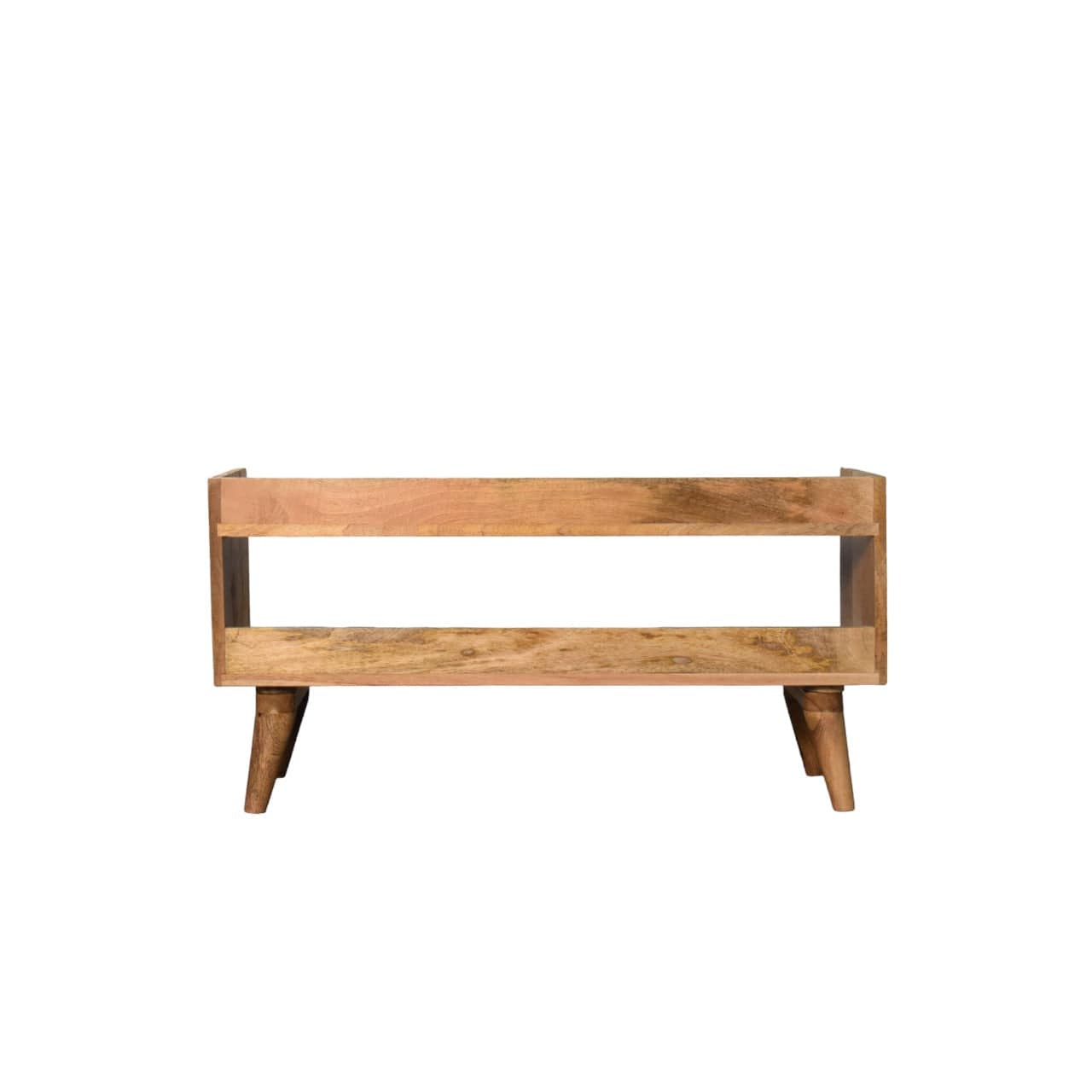 Oak-ish Nordic Storage Bench - Solid Mango Wood Seating Furniture for Entryway - product view 8 showing handcrafted solid...