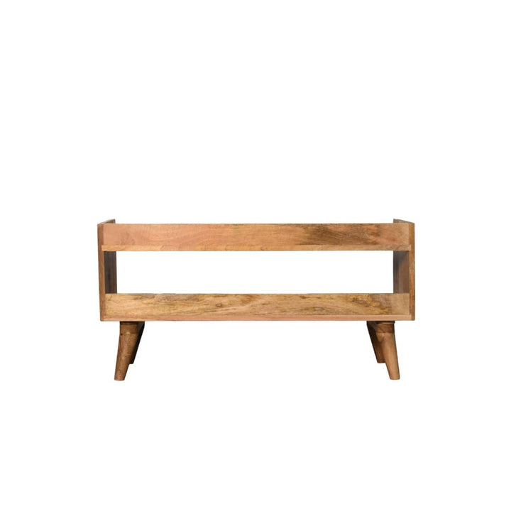 Oak-ish Nordic Storage Bench - Solid Mango Wood Seating Furniture for Entryway - product view 8 showing handcrafted solid...