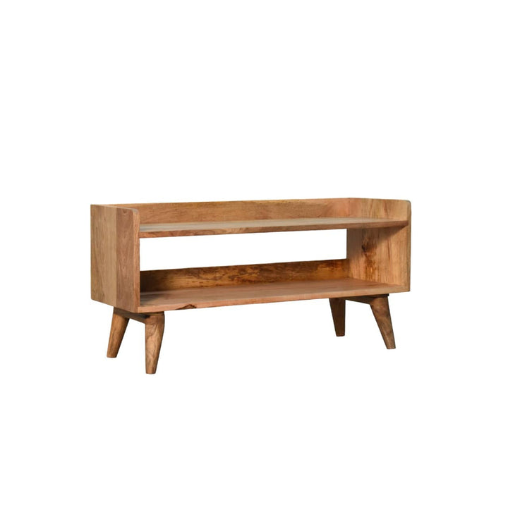 Oak-ish Nordic Storage Bench - Solid Mango Wood Seating Furniture for Entryway - product view 2 showing handcrafted solid...