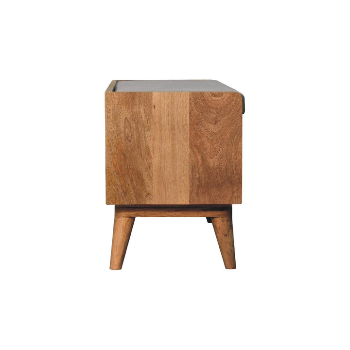Oak-ish Nordic Storage Bench - Solid Mango Wood Seating Furniture for Entryway - product view 6 showing handcrafted solid...