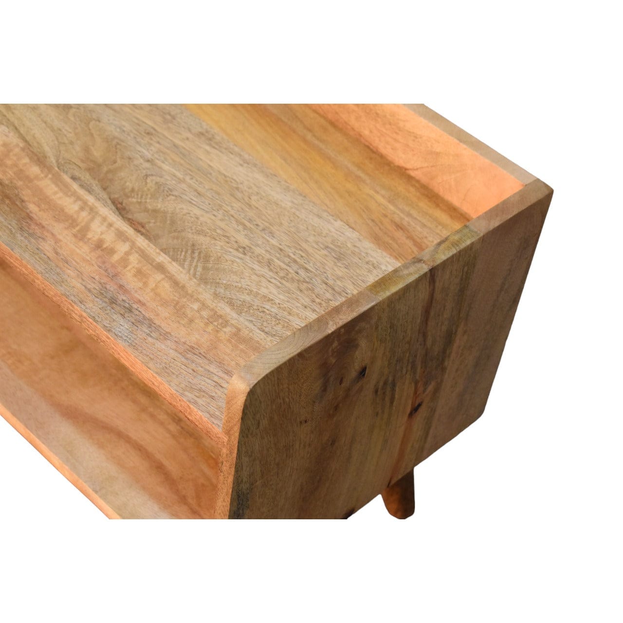 Oak-ish Nordic Storage Bench - Solid Mango Wood Seating Furniture for Entryway - product view 7 showing handcrafted solid...