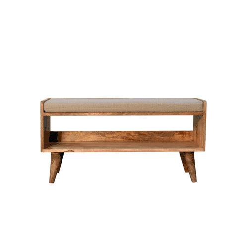 Oak-ish Nordic Storage Bench - Solid Mango Wood Seating Furniture for Entryway - product view 8 showing handcrafted solid...