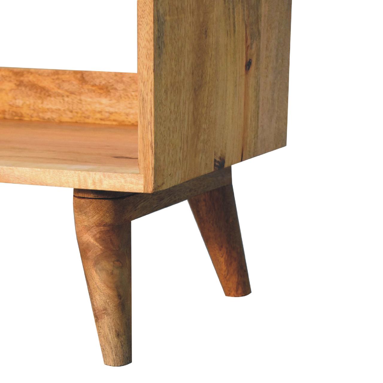 Oak-ish Nordic Storage Bench - Solid Mango Wood Seating Furniture for Entryway - product view 7 showing handcrafted solid...