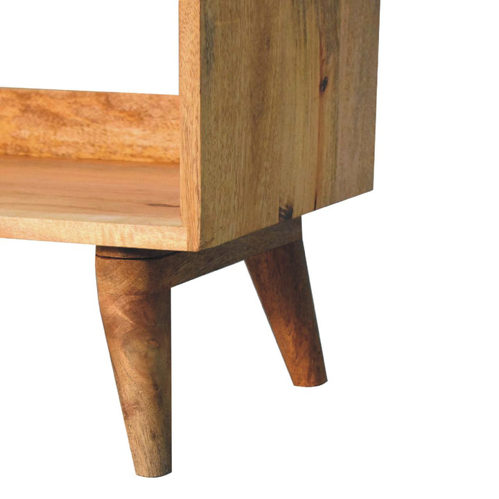 Oak-ish Nordic Storage Bench - Solid Mango Wood Seating Furniture for Entryway - product view 7 showing handcrafted solid...