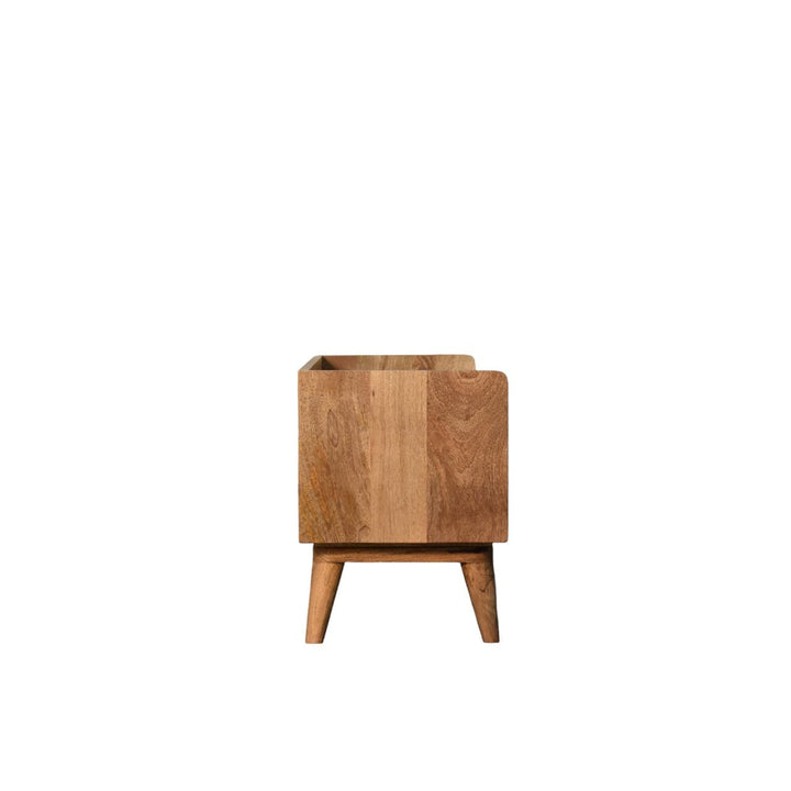 Oak-ish Nordic Storage Bench - Solid Mango Wood Seating Furniture for Entryway - product view 3 showing handcrafted solid...