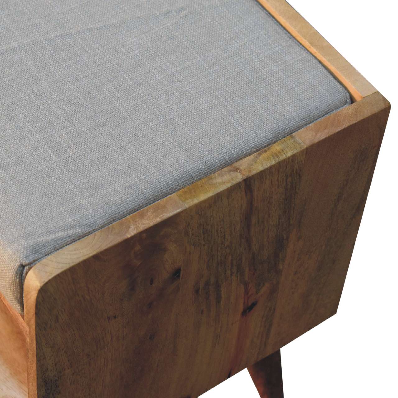Oak-ish Nordic Storage Bench - Solid Mango Wood Seating Furniture for Entryway - product view 5 showing handcrafted solid...