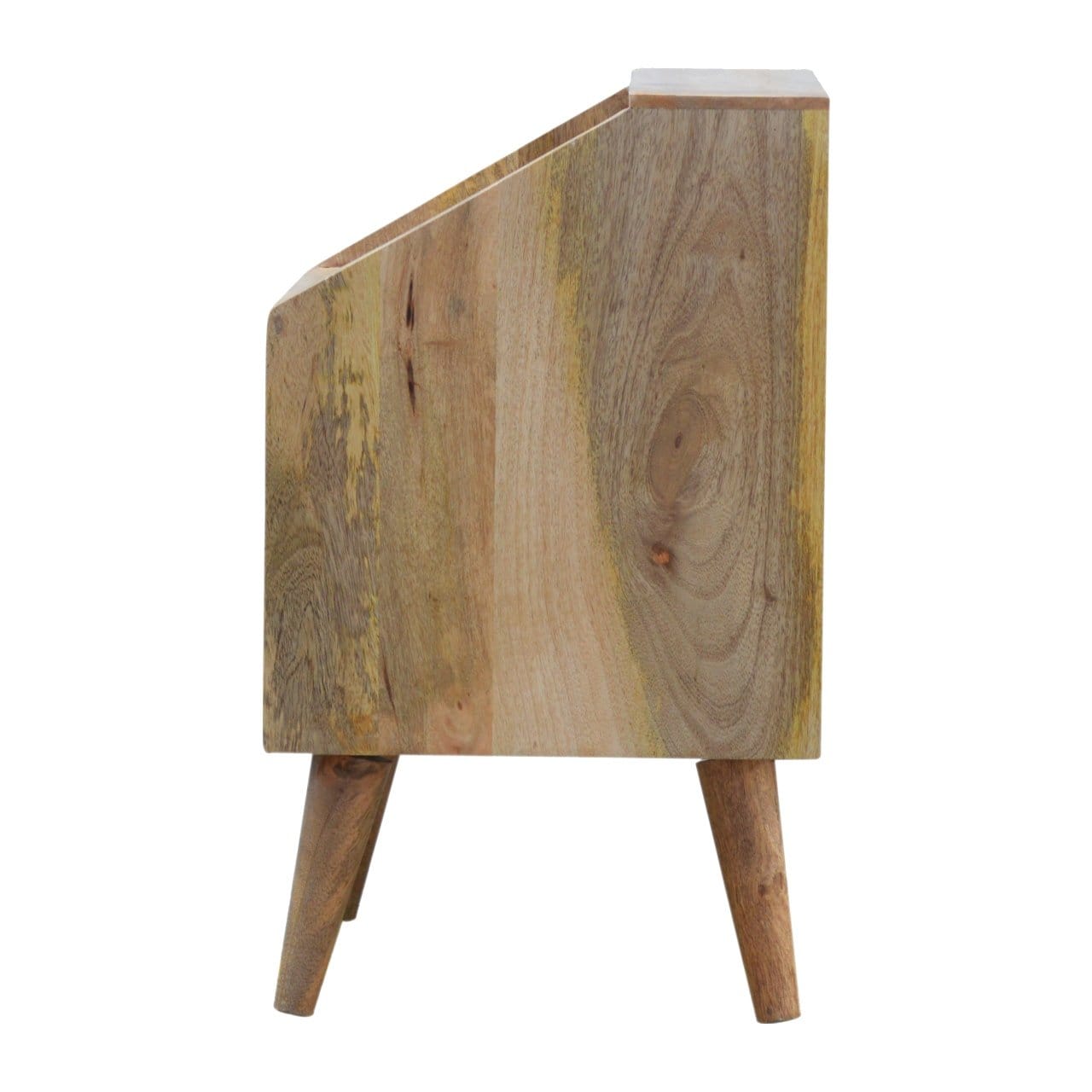 Oak-ish Painted Raised Nightstand - Solid Mango Wood Bedside Table for Bedroom - product view 7 showing handcrafted solid...