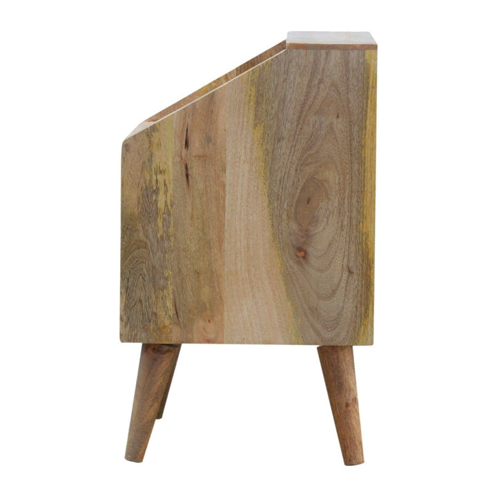 Oak-ish Painted Raised Nightstand - Solid Mango Wood Bedside Table for Bedroom - product view 7 showing handcrafted solid...