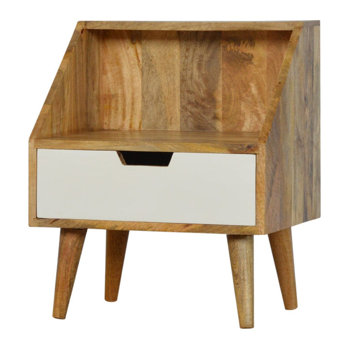 Oak-ish Painted Raised Nightstand - Solid Mango Wood Bedside Table for Bedroom - main view showing handcrafted solid...