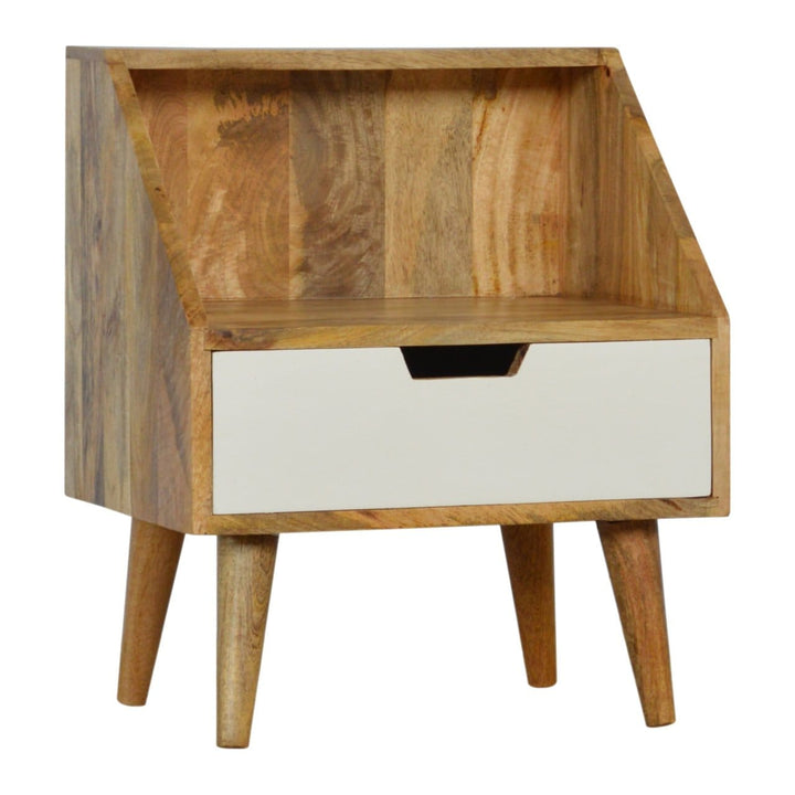 Oak-ish Painted Raised Nightstand - Solid Mango Wood Bedside Table for Bedroom - product view 2 showing handcrafted solid...