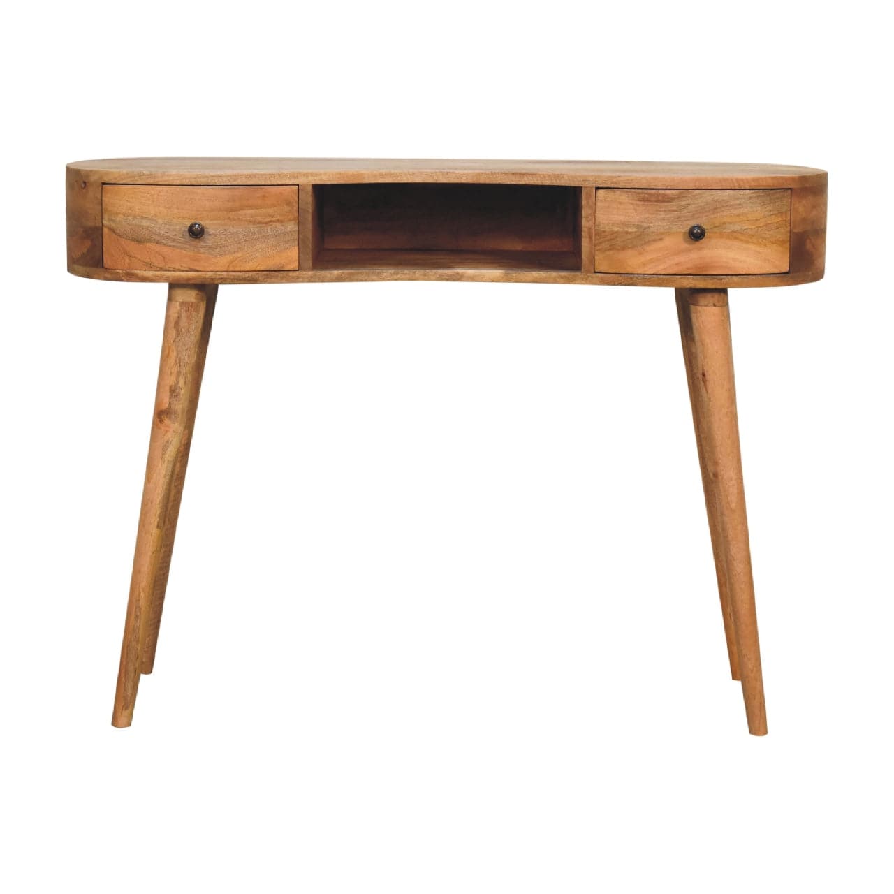 Oak-ish Wave Writing Desk - Solid Mango Wood Writing Table for Home Office - main view showing handcrafted solid mango...