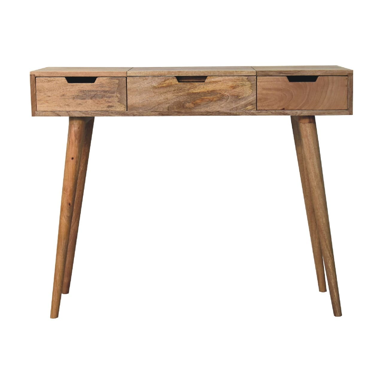 Oak-ish Dressing Table - Solid Mango Wood Vanity Table for Bedroom - product view 2 showing handcrafted solid mango wood desk