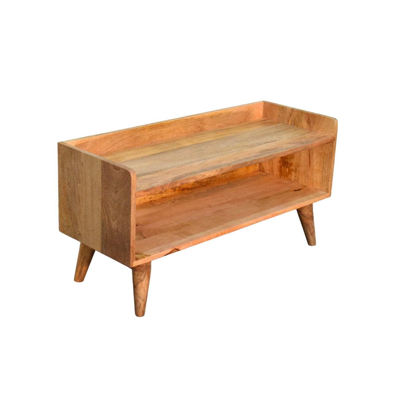 Oak-ish Nordic Storage Bench - Solid Mango Wood Seating Furniture for Entryway - product view 4 showing handcrafted solid...