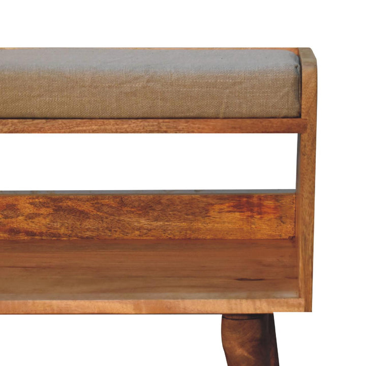 Oak-ish Nordic Storage Bench - Solid Mango Wood Seating Furniture for Entryway - product view 3 showing handcrafted solid...