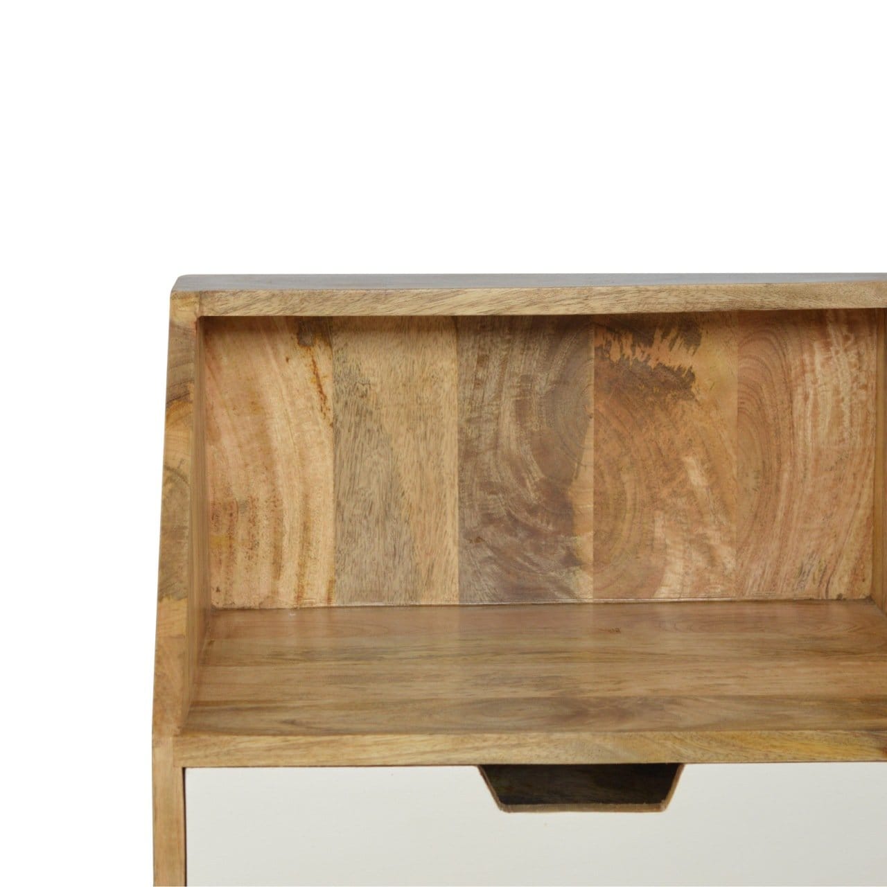 Oak-ish Painted Raised Nightstand - Solid Mango Wood Bedside Table for Bedroom - product view 3 showing handcrafted solid...