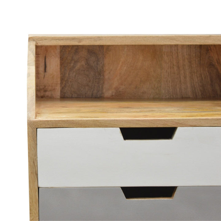 Oak-ish Raised Nightstand - Solid Mango Wood Bedside Table for Bedroom - product view 6 showing handcrafted solid mango...