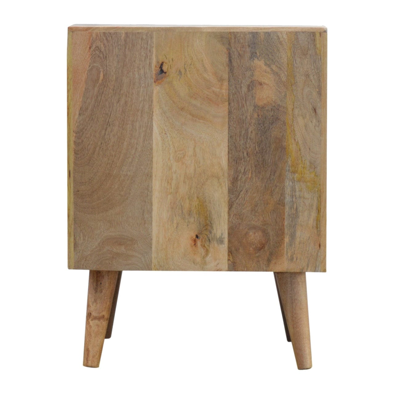 Oak-ish Raised Nightstand - Solid Mango Wood Bedside Table for Bedroom - product view 8 showing handcrafted solid mango...