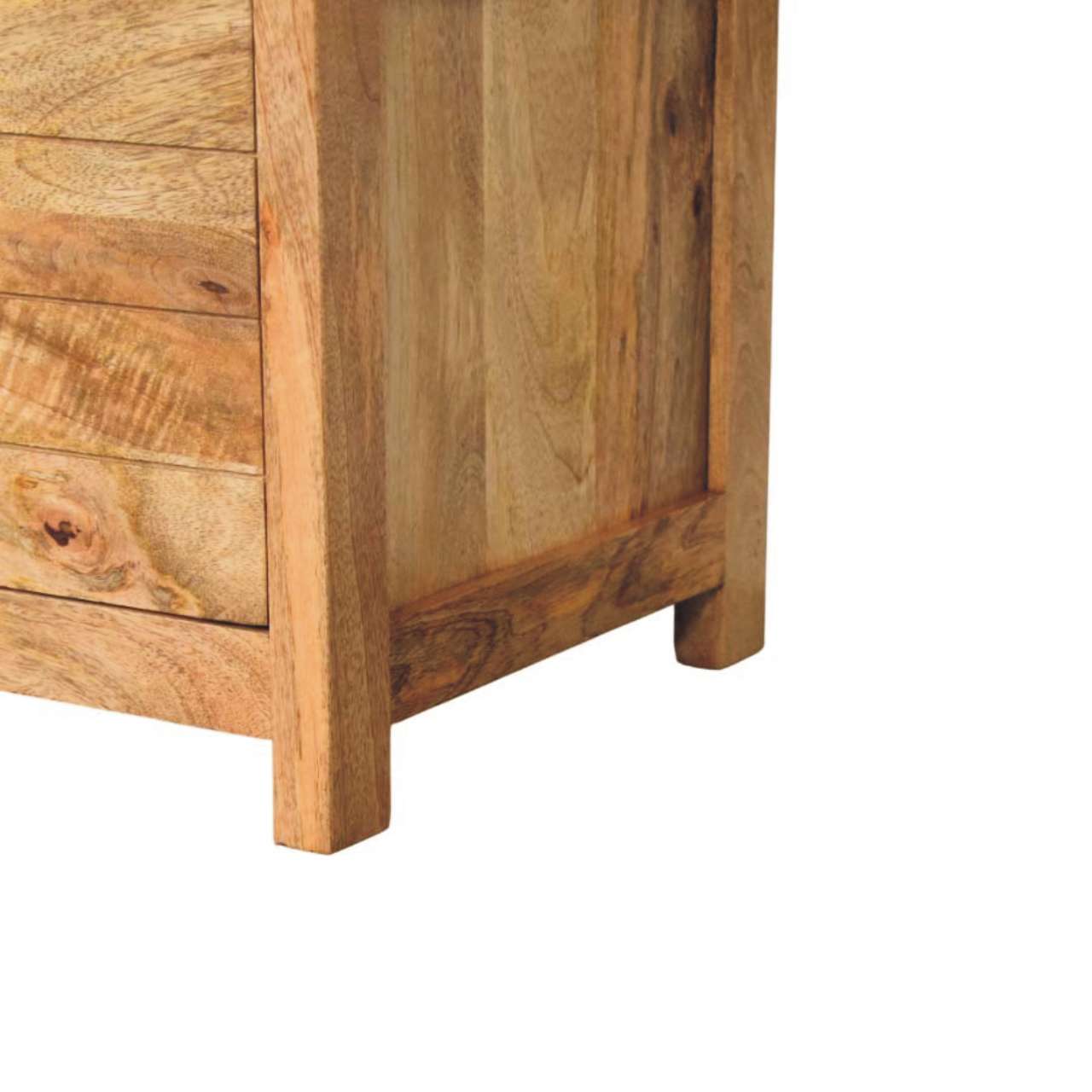 Oakish Storage Bench with Brown Leather Seat in Solid Mango Wood - product view 6 showing handcrafted solid mango wood bench