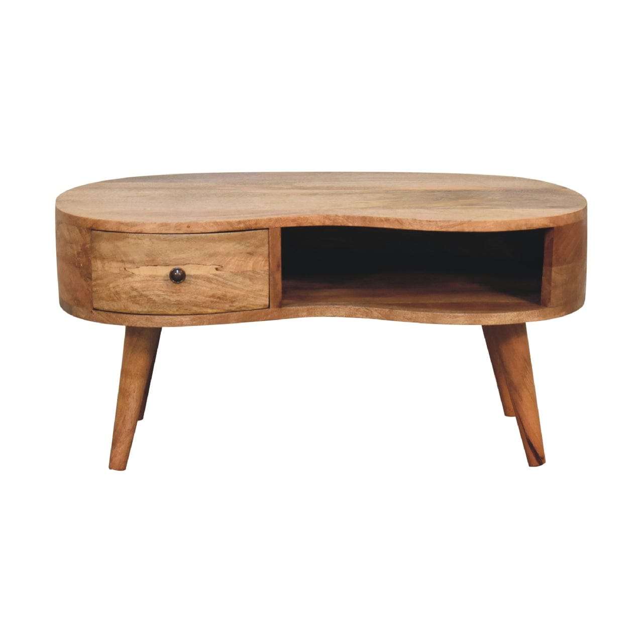 Oak-ish Wave Coffee Table - Solid Mango Wood Center Table for Living Room - product view 2 showing handcrafted solid...