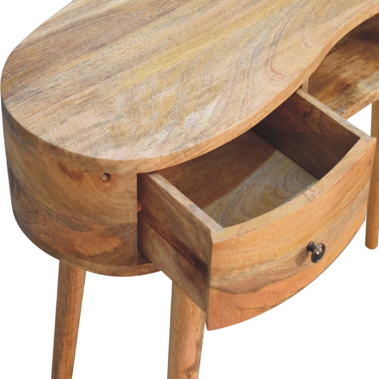 Oak-ish Wave Writing Desk - Solid Mango Wood Writing Table for Home Office - product view 6 showing handcrafted solid...