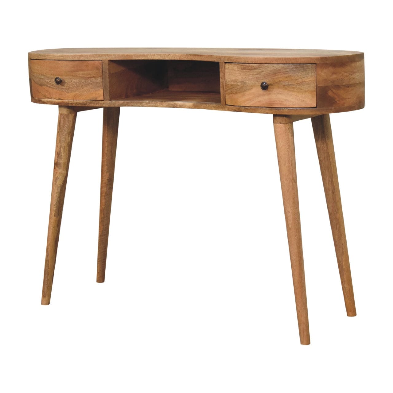 Oak-ish Wave Writing Desk - Solid Mango Wood Writing Table for Home Office - product view 3 showing handcrafted solid...