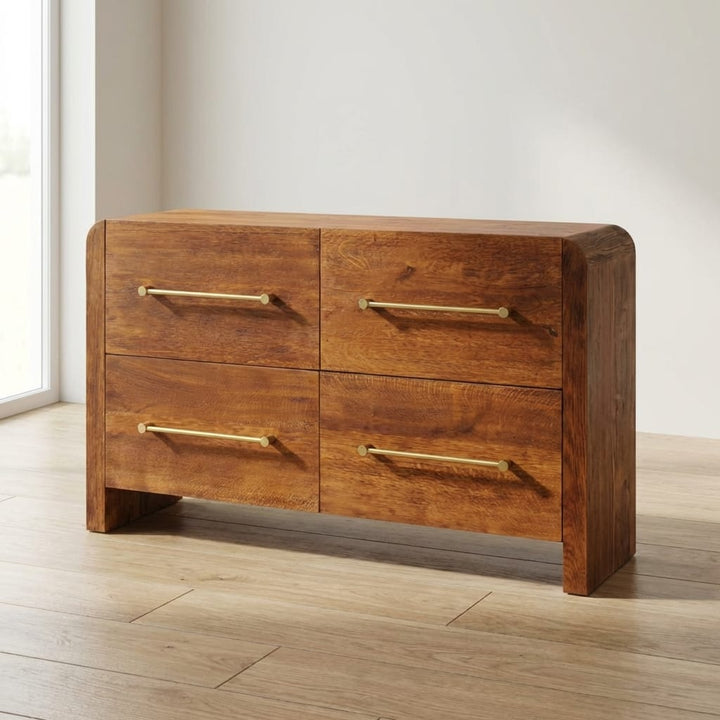 Oakline Four Drawer Dresser - Solid Mango Wood Storage Chest for Bedroom - main view showing handcrafted solid mango wood...
