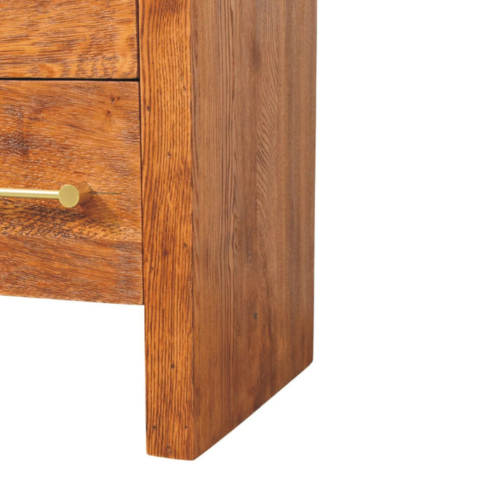 Oakline Two Drawer Nightstand - Solid Mango Wood Bedside Table for Bedroom - product view 7 showing handcrafted solid...