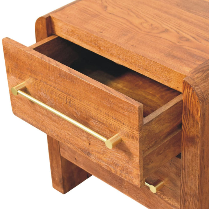 Oakline Two Drawer Nightstand - Solid Mango Wood Bedside Table for Bedroom - product view 6 showing handcrafted solid...