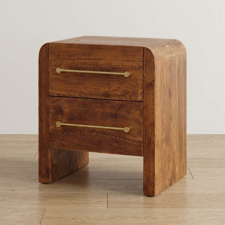 Oakline Two Drawer Nightstand - Solid Mango Wood Bedside Table for Bedroom - main view showing handcrafted solid mango...