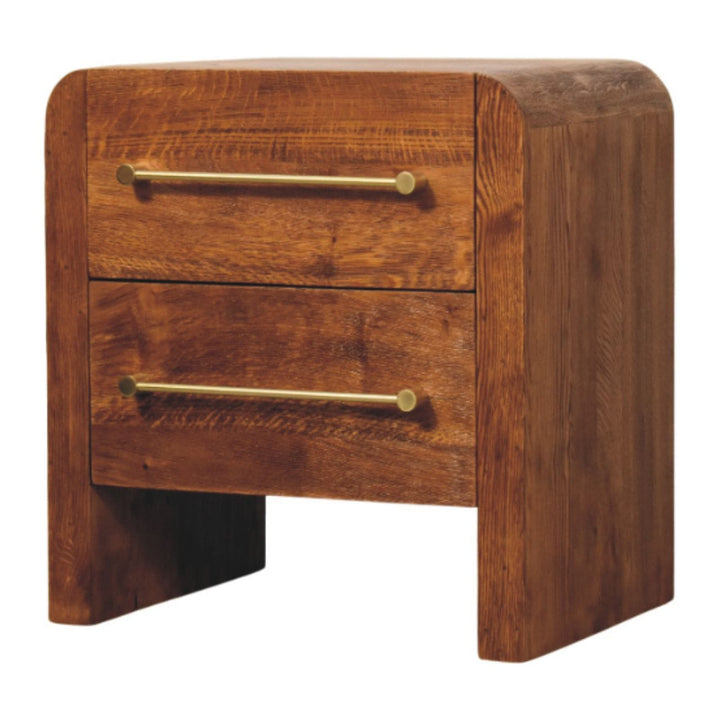 Oakline Two Drawer Nightstand - Solid Mango Wood Bedside Table for Bedroom - product view 3 showing handcrafted solid...