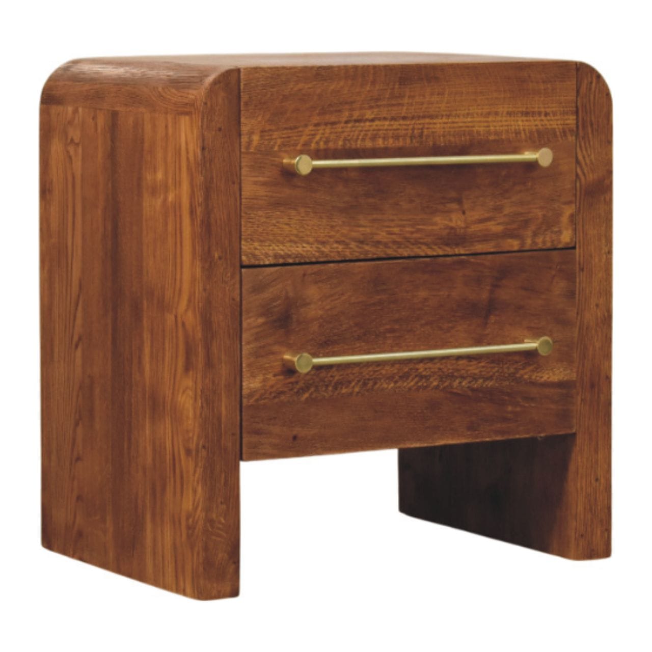 Oakline Two Drawer Nightstand - Solid Mango Wood Bedside Table for Bedroom - product view 2 showing handcrafted solid...