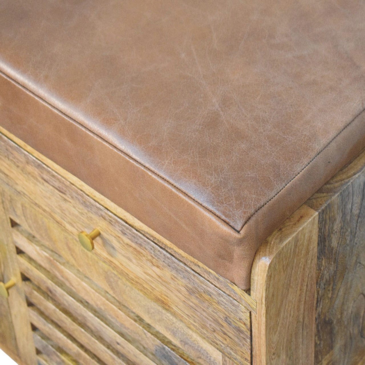 Oakridge Leather Oak-ish Shoe Cabinet - Solid Mango Wood Shoe Storage Bench with Seat - product view 5 showing...