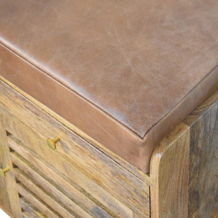 Oakridge Leather Oak-ish Shoe Cabinet - Solid Mango Wood Shoe Storage Bench with Seat - product view 5 showing...