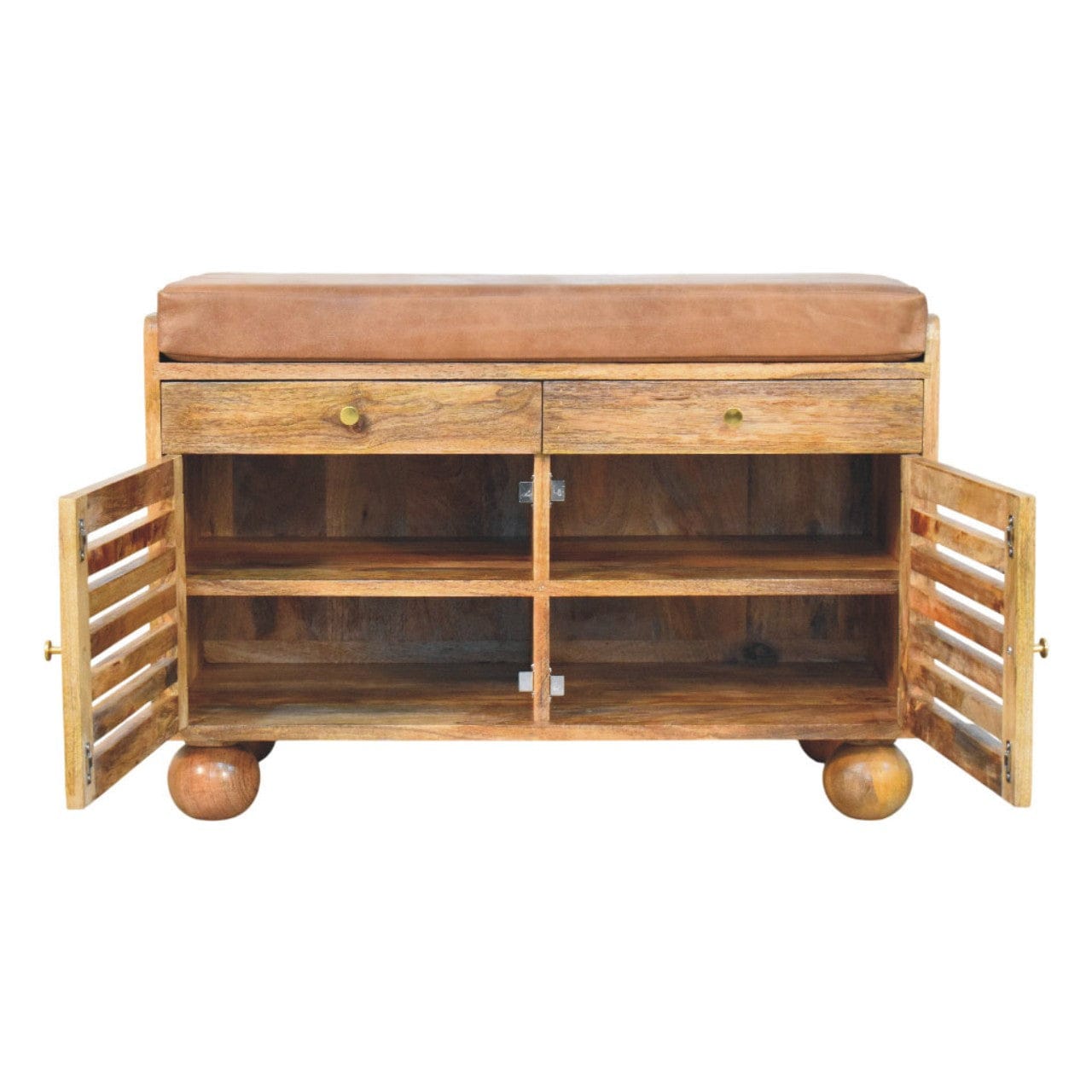 Oakridge Leather Oak-ish Shoe Cabinet - Solid Mango Wood Shoe Storage Bench with Seat - product view 8 showing...