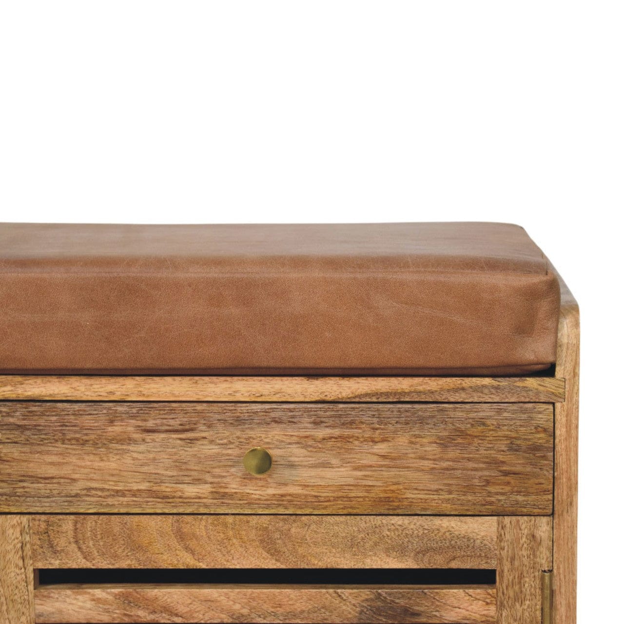 Oakridge Leather Oak-ish Shoe Cabinet - Solid Mango Wood Shoe Storage Bench with Seat - product view 4 showing...