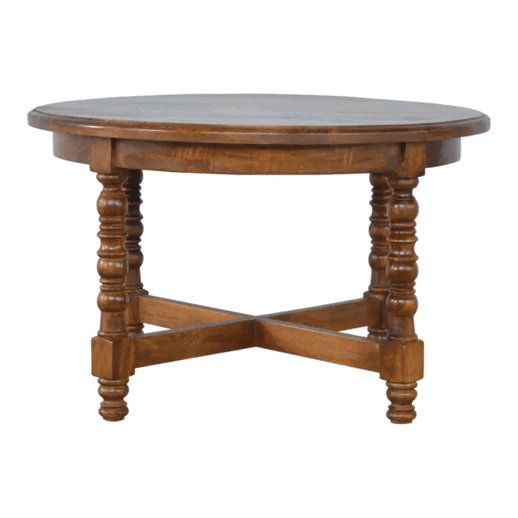 Occasional Round End Table - Solid Mango Wood Side Table for Living Room - product view 7 showing handcrafted solid mango...